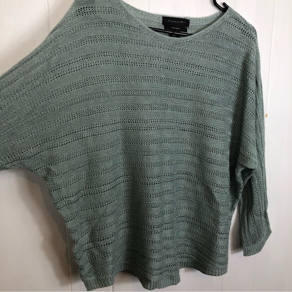 Tahari 100% Linen Knit Long Sleeve Blouse Sz M - Picture 4 of 6